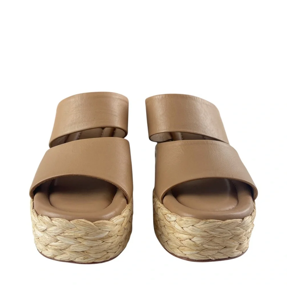 André Assous Pilar Leather Platform Wedge Sandal in Tan Sz. 39 (7 US)
